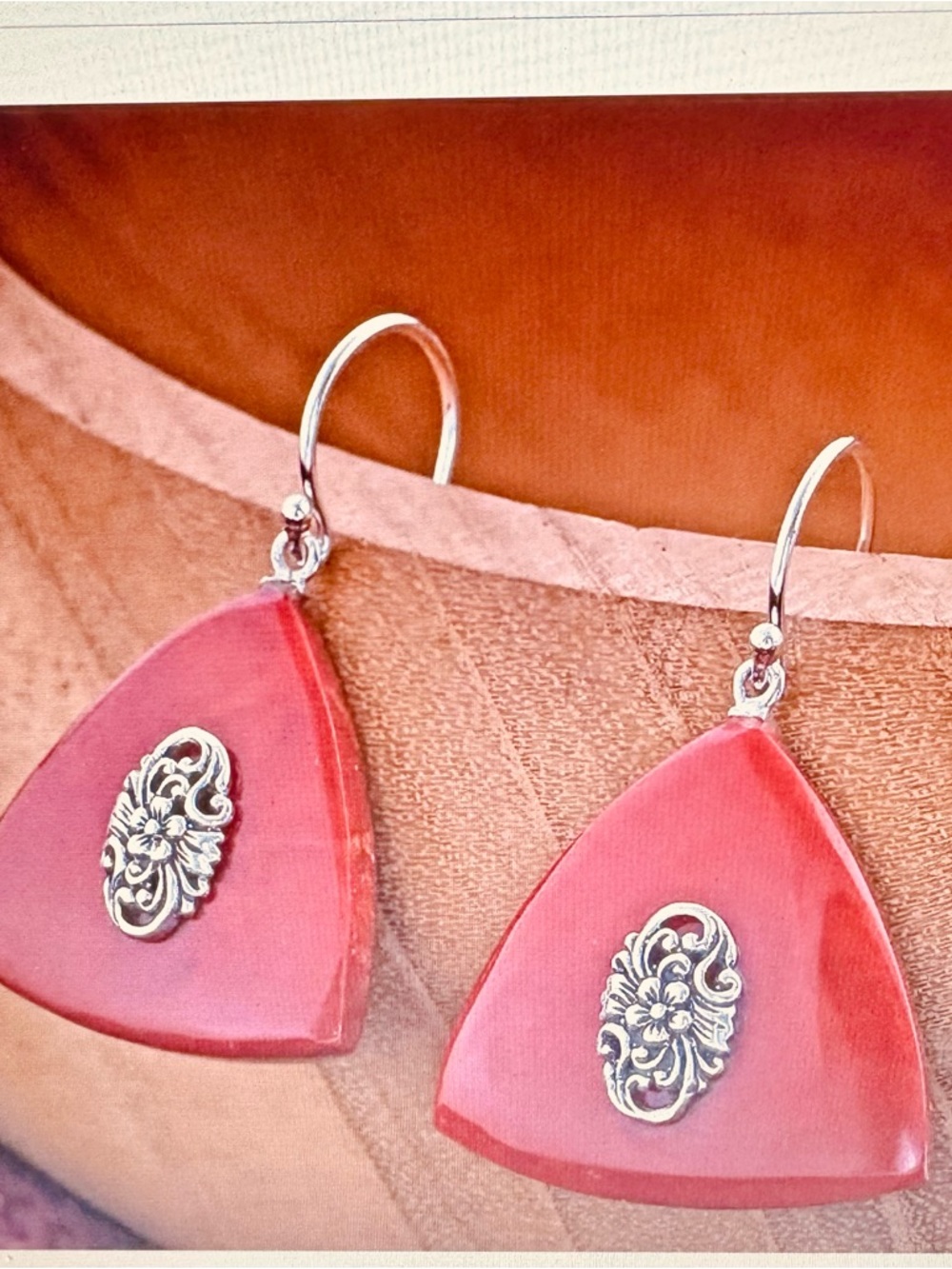 Sponge Coral organic Red gemstone solitaire drop earrings in sterling silver NEW